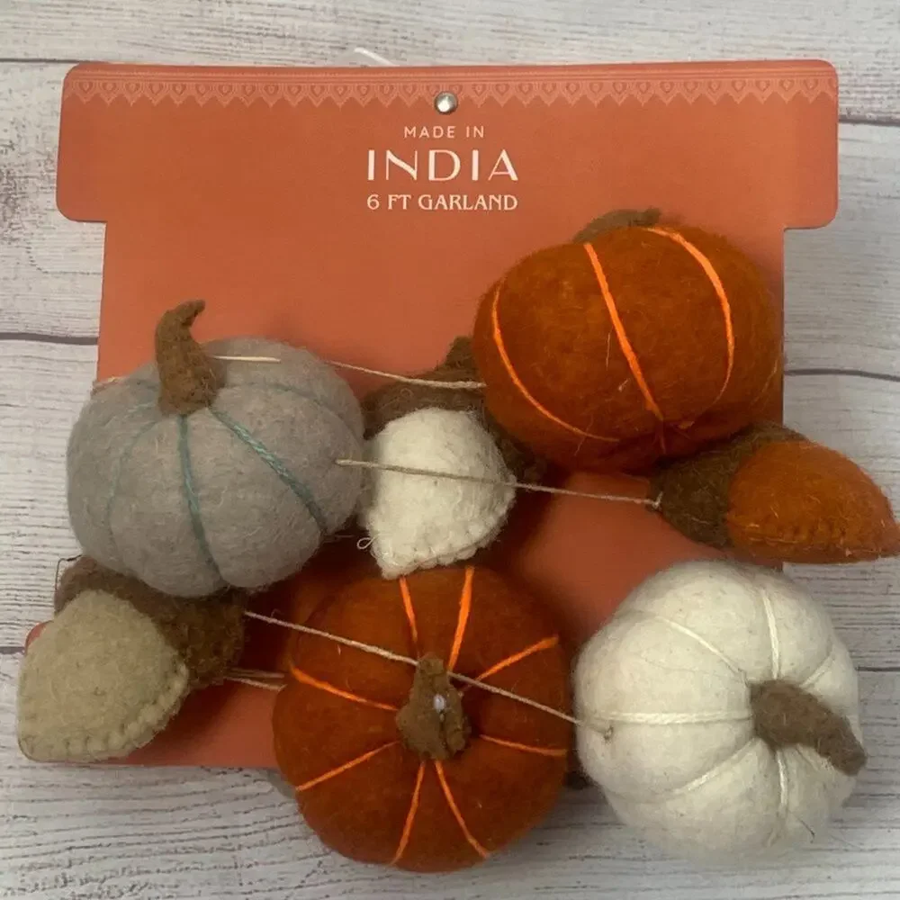 Fall Felt Pumpkin Acorn Garland on Twine String Hanging Loops 6ft Thanksgiving